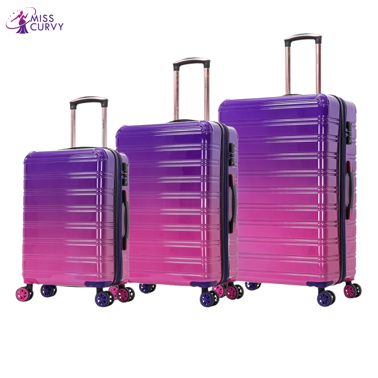 3-Piece Polycarbonate Suitcase Set | Cabin Suitcase | Medium Suitcase | Large Suitcase – Turquoise Gradient