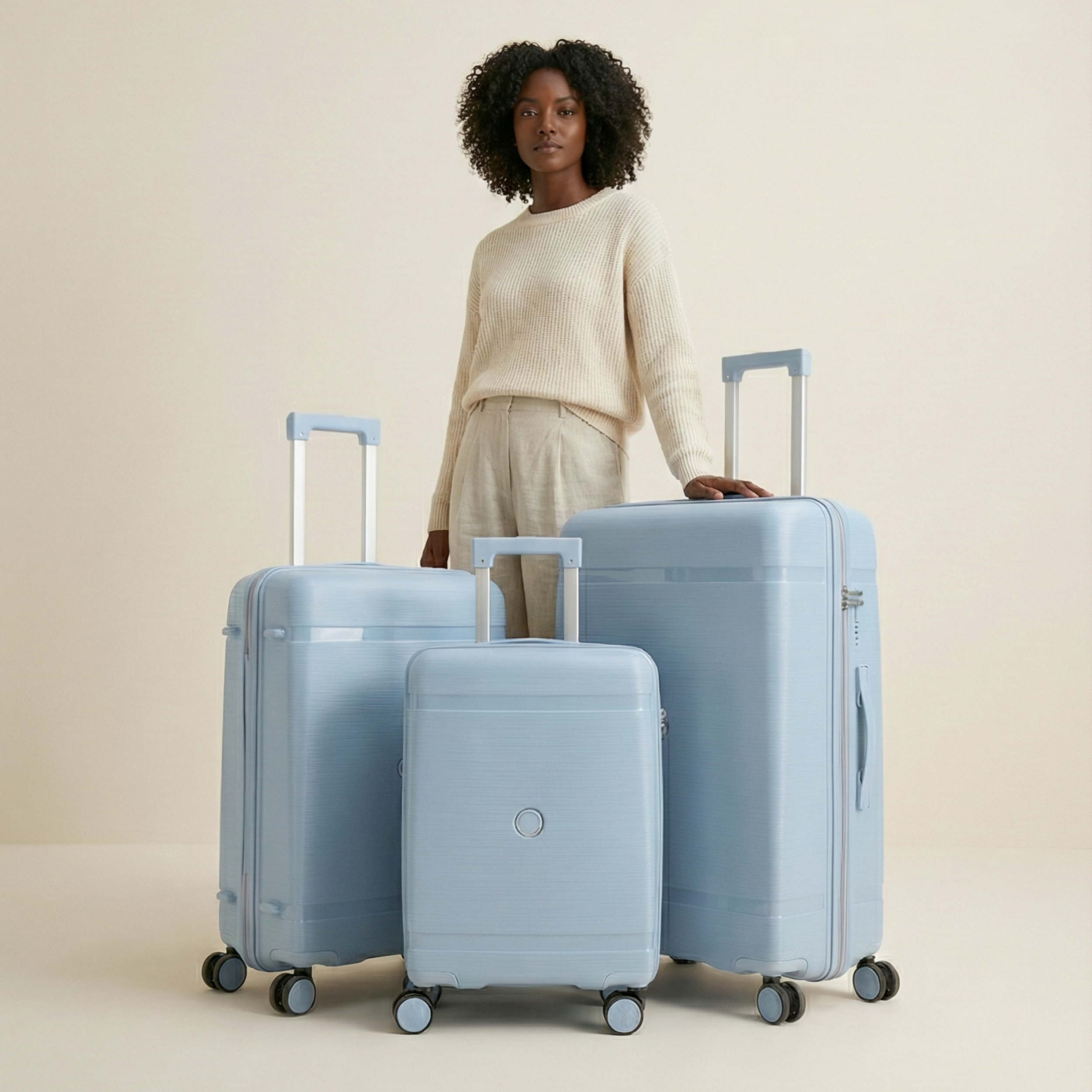 Set 3 Valises – Polypropylène (XL-75cm) (L-65cm) (S-55cm) – Bleu Pastel