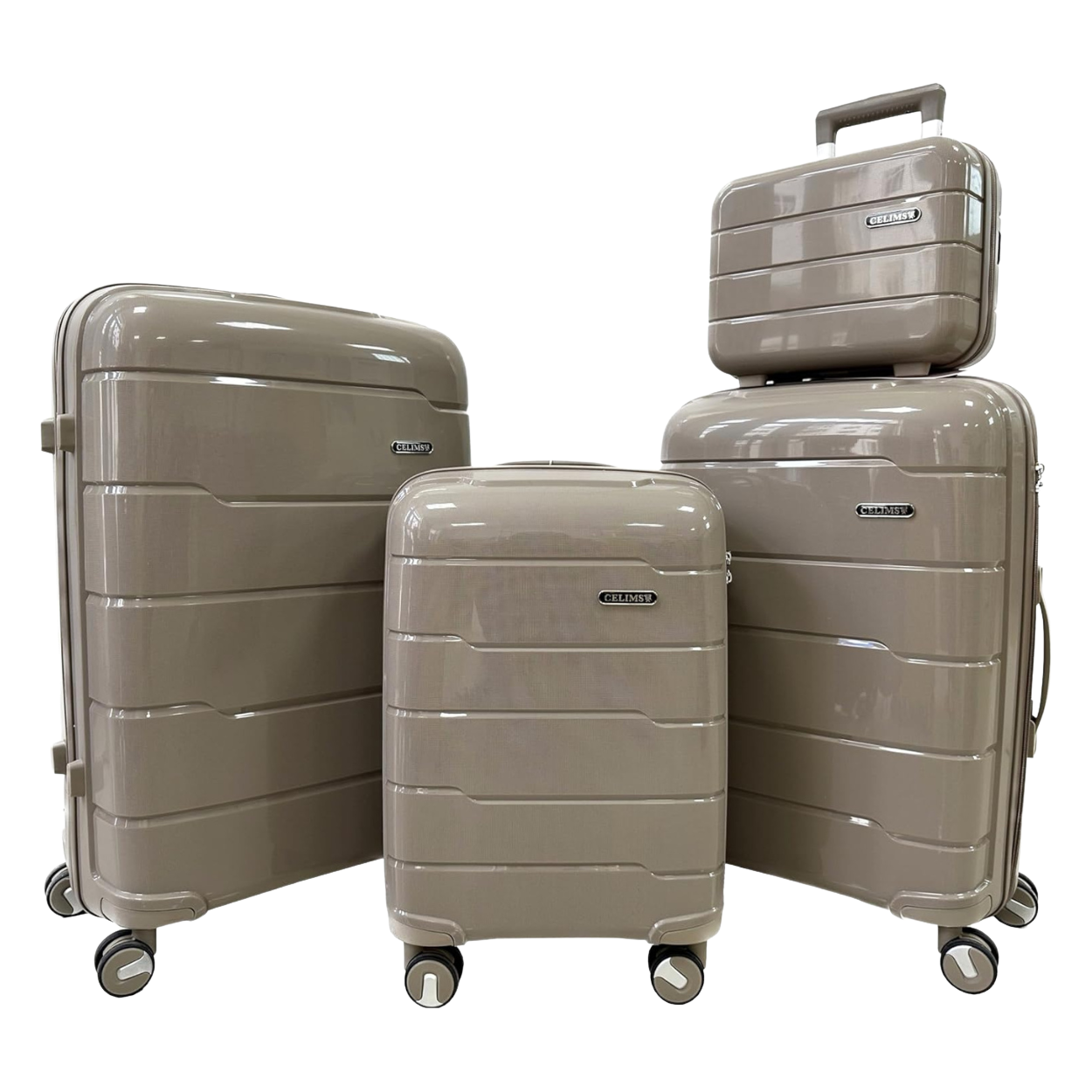 Set Valise 4 pièces Polypropylène | Valise Cabine | Valise Moyenne | Valise Grande | Vanity – Champagne
