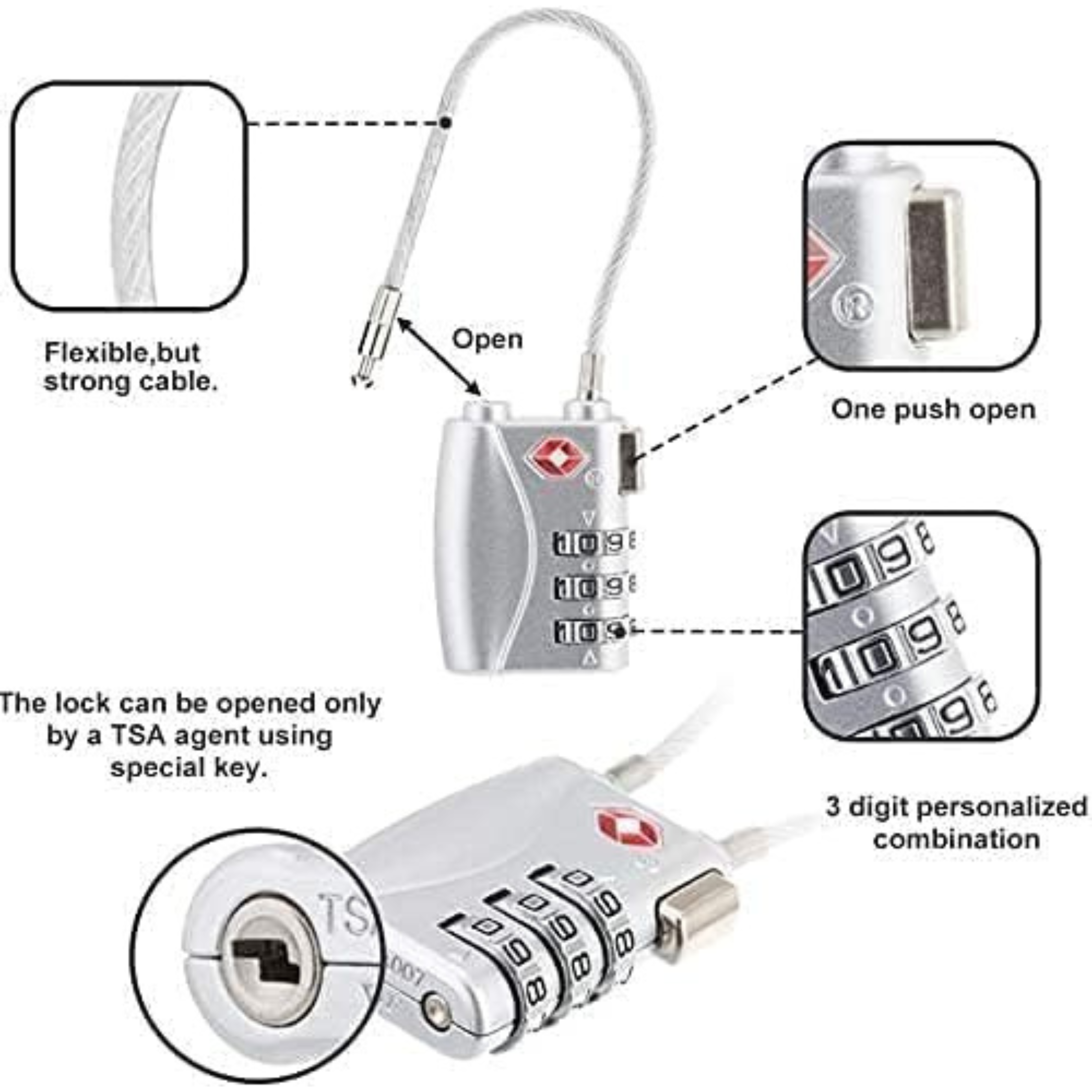 TSA Luggage Lock | Combination Lock | Suitcase Lock | Ideal Protection for Your Baggage | Black