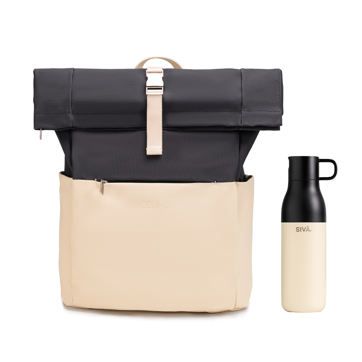 Pack Voyage CELIMS – Sac à Dos Roll-Top + Gourde Isotherme 740 ml