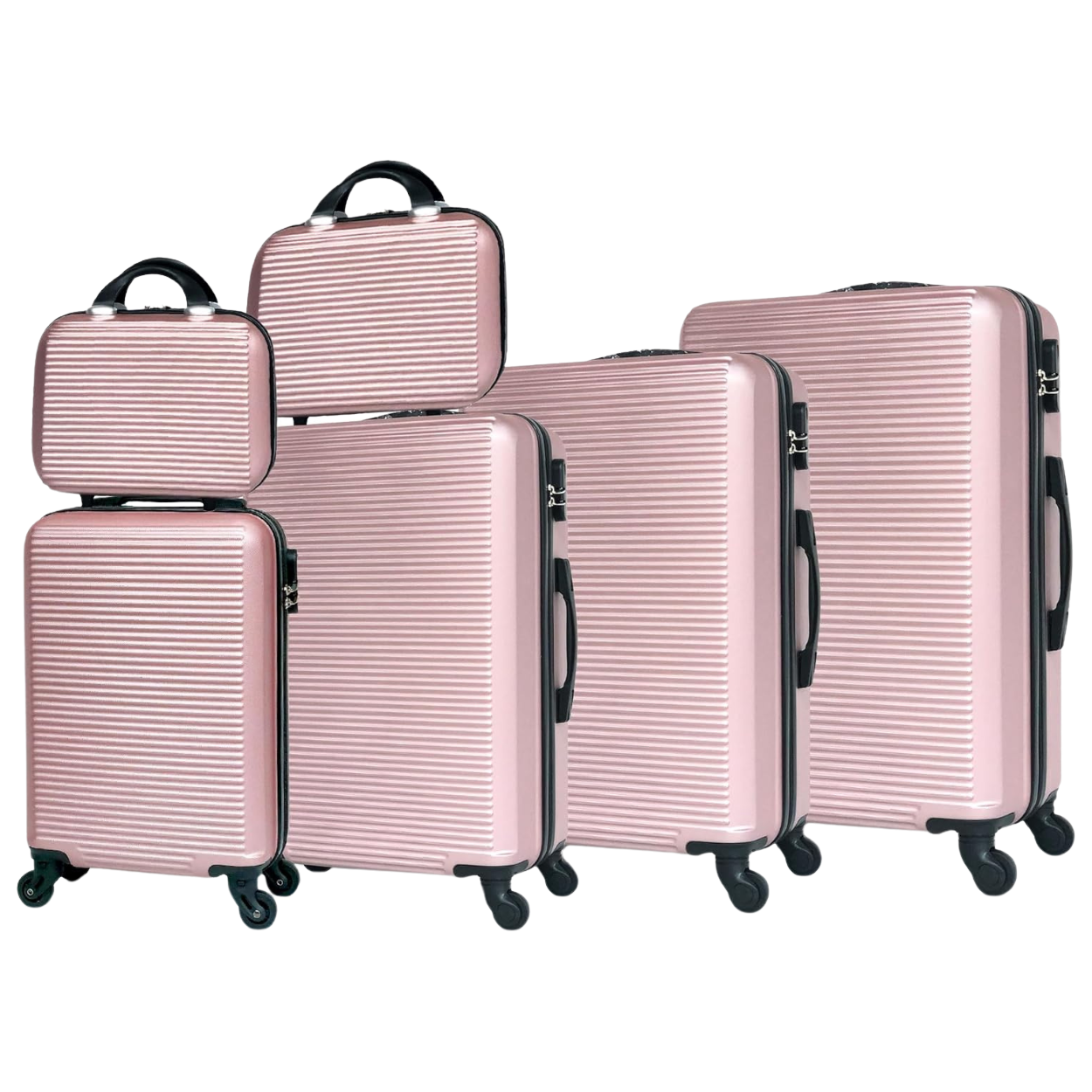 Set De Valise 6 pièces Week-end | Valise Cabine | Valise Moyenne | Valise Grande | 2x Vanity – Rose Gold