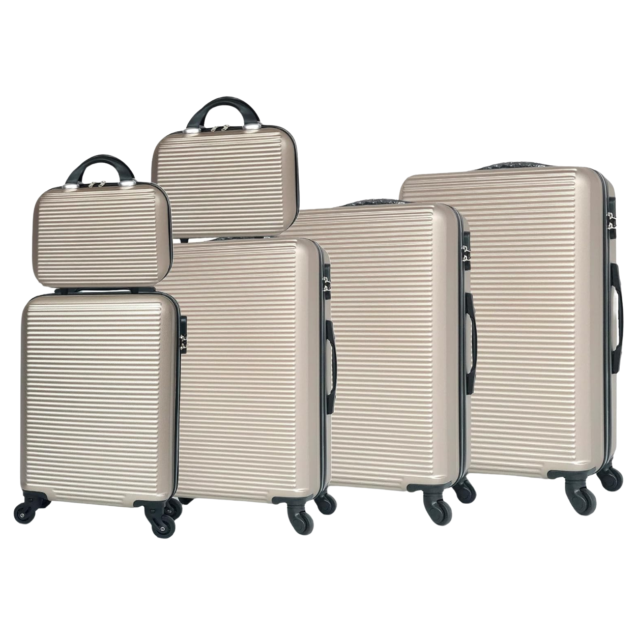 6-teiliges Wochenendkoffer-Set | Kabinenkoffer | Mittlerer Koffer | Großer Koffer | 2x Schminktisch – Champagner
