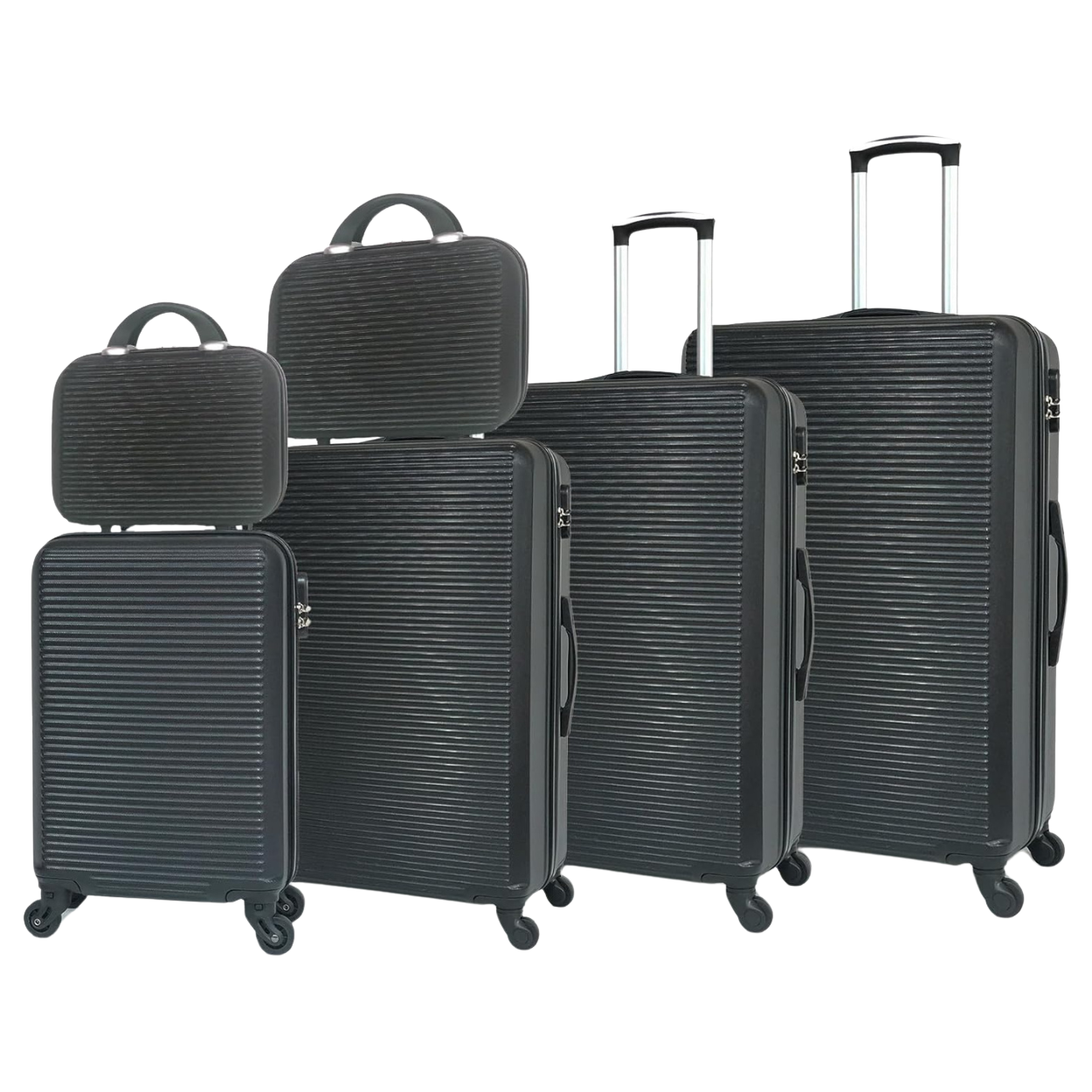 6-teiliges Wochenendkoffer-Set | Kabinenkoffer | Mittlerer Koffer | Großer Koffer | 2x Schminktisch – Schwarz