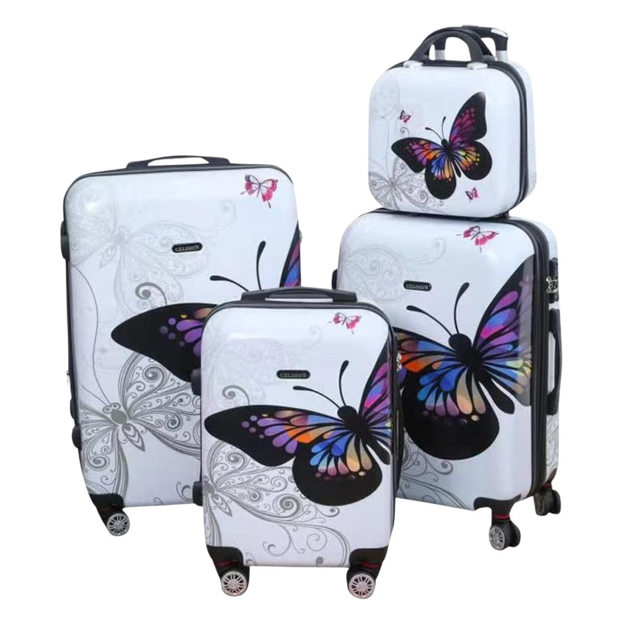 4-teiliges Polycarbonat-Kofferset – Papillon (Kabine, mittel, groß + Kosmetik)