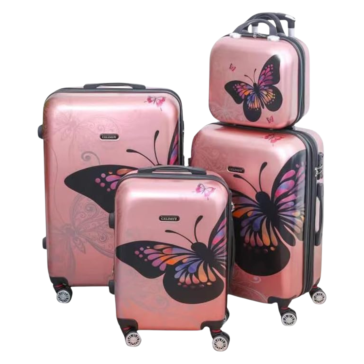 4-teiliges Polycarbonat-Kofferset – Papillon (Kabine, mittel, groß + Kosmetik)