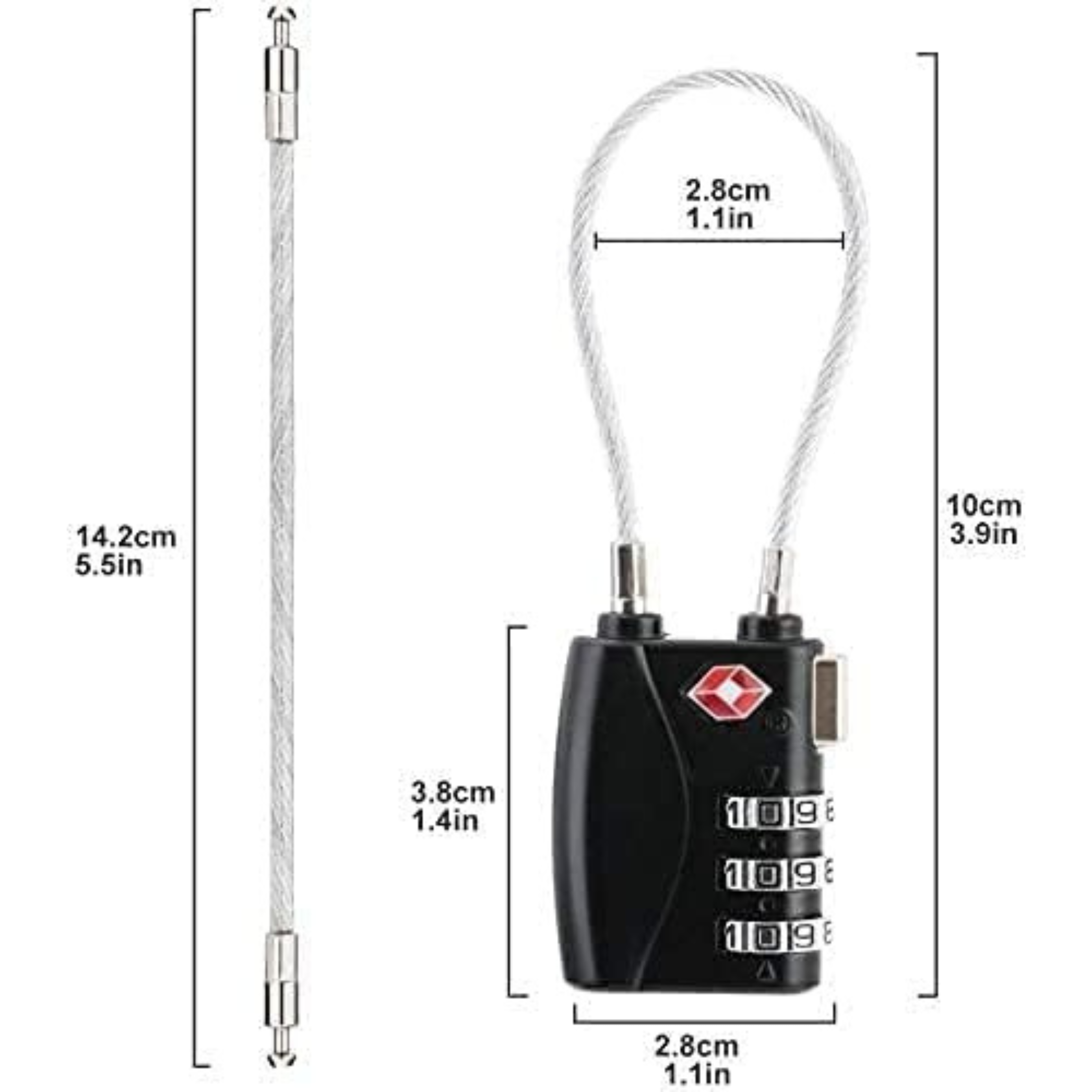 TSA Luggage Lock | Combination Lock | Suitcase Lock | Ideal Protection for Your Baggage | Black