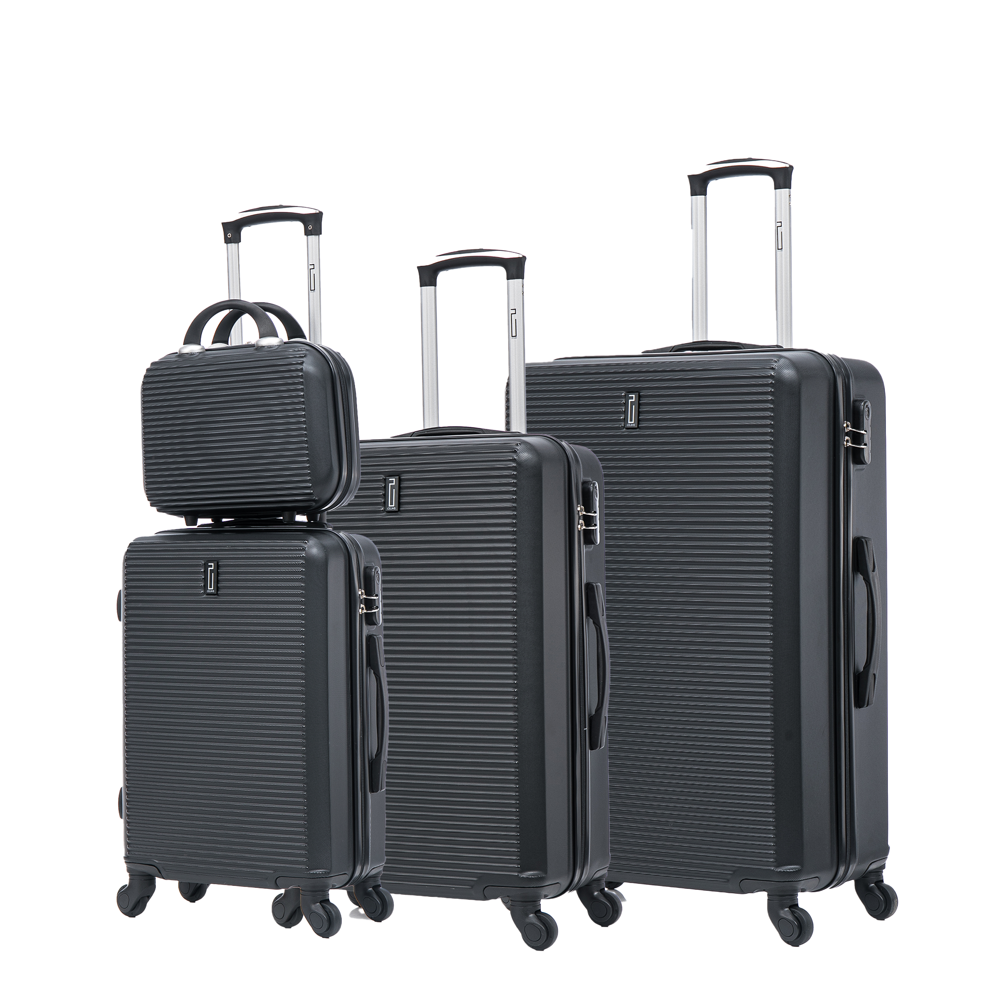 4-teiliges Wochenendkoffer-Set – Schwarz (Kabine, mittel, groß + Schminktisch)