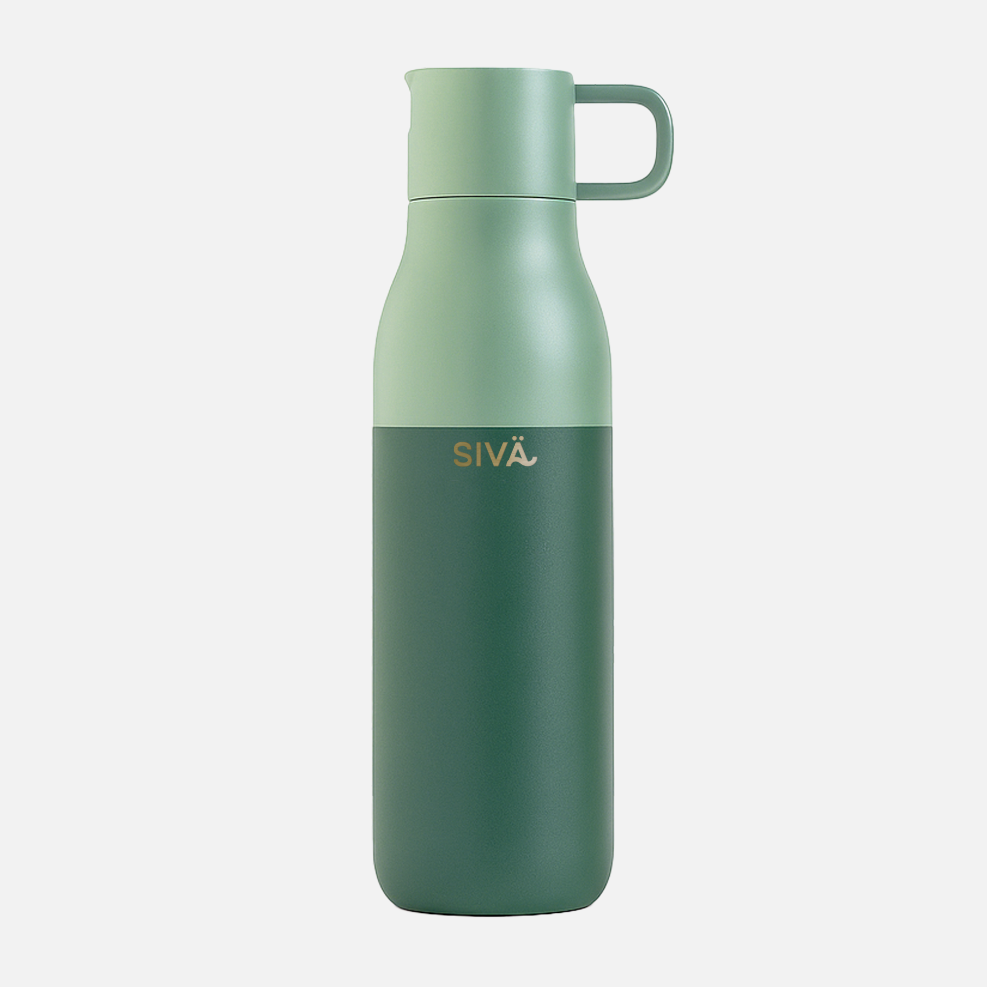 SIVÄ – Auslaufsichere und isolierte Wasserflasche | Robuste Edelstahl-Wasserflasche mit natürlichem Kohlefilter | Thermoflasche | 740 ml | 12 Std. kalt & 8 Std. heiß | Grün