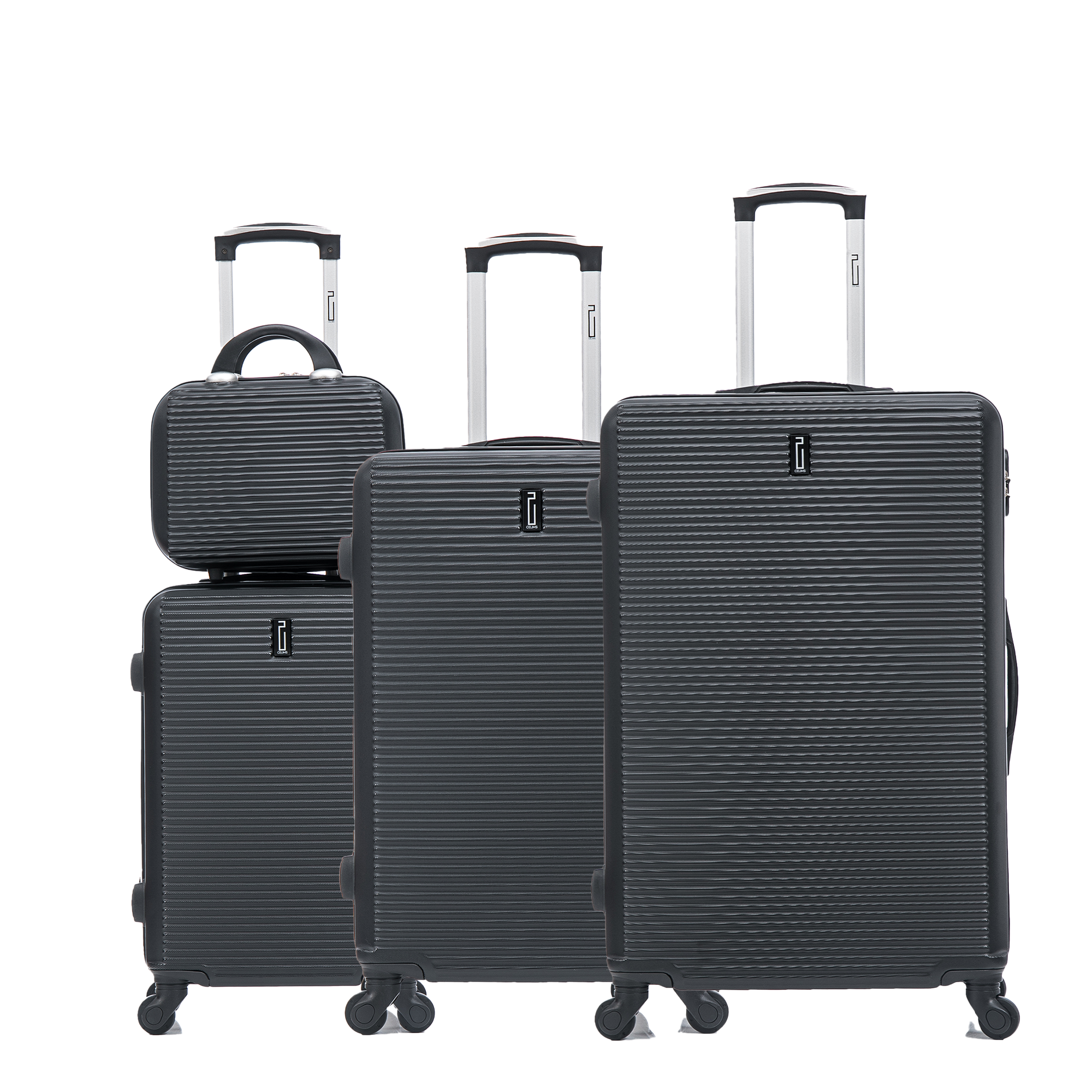 4-teiliges Wochenendkoffer-Set – Schwarz (Kabine, mittel, groß + Schminktisch)