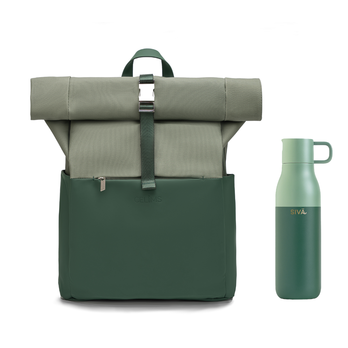 Pack Voyage CELIMS – Sac à Dos Roll-Top + Gourde Isotherme 740 ml
