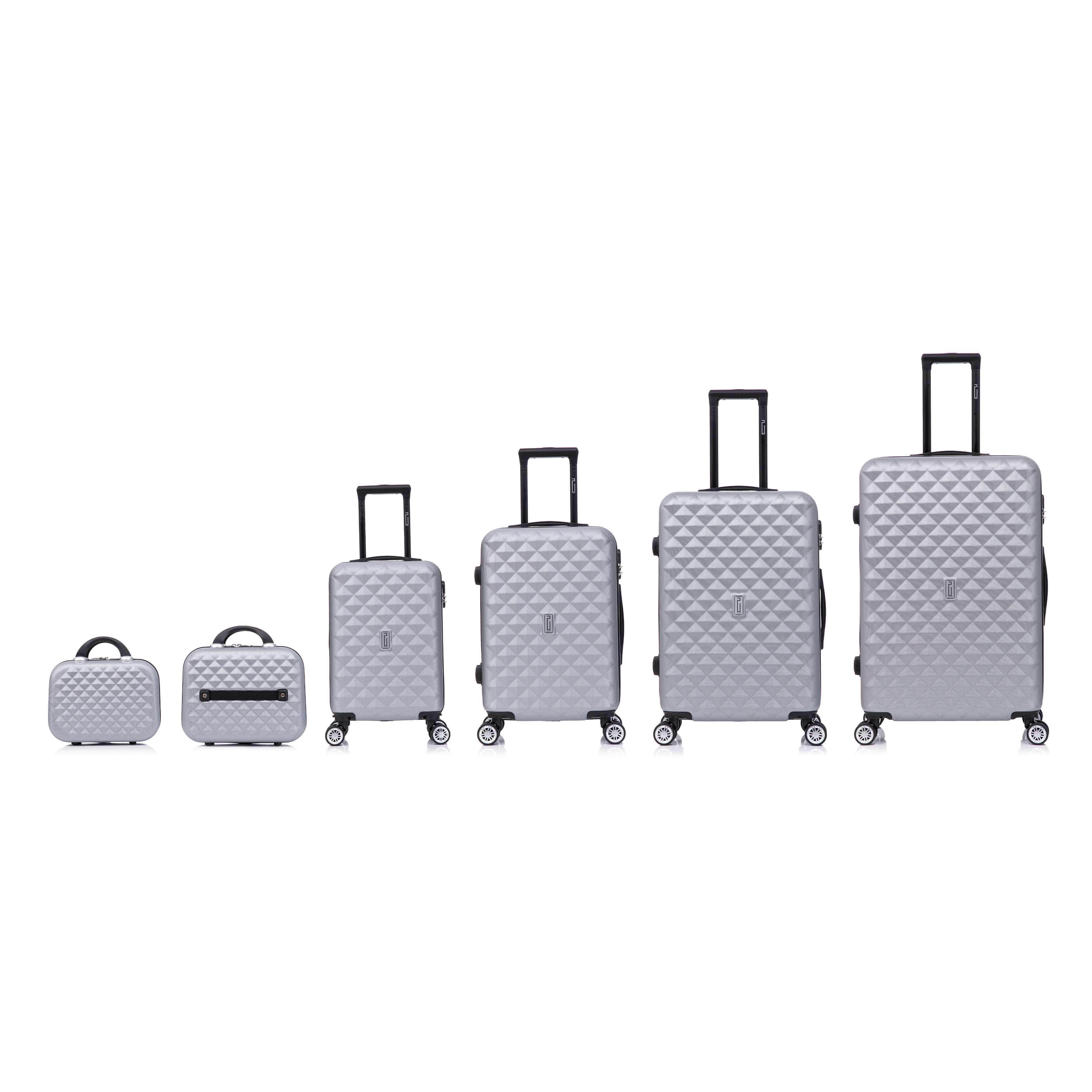 Urban 6-teiliges Kofferset | Kabinenkoffer | Mittlerer Koffer | Großer Koffer | 2x Schminktisch – Silber