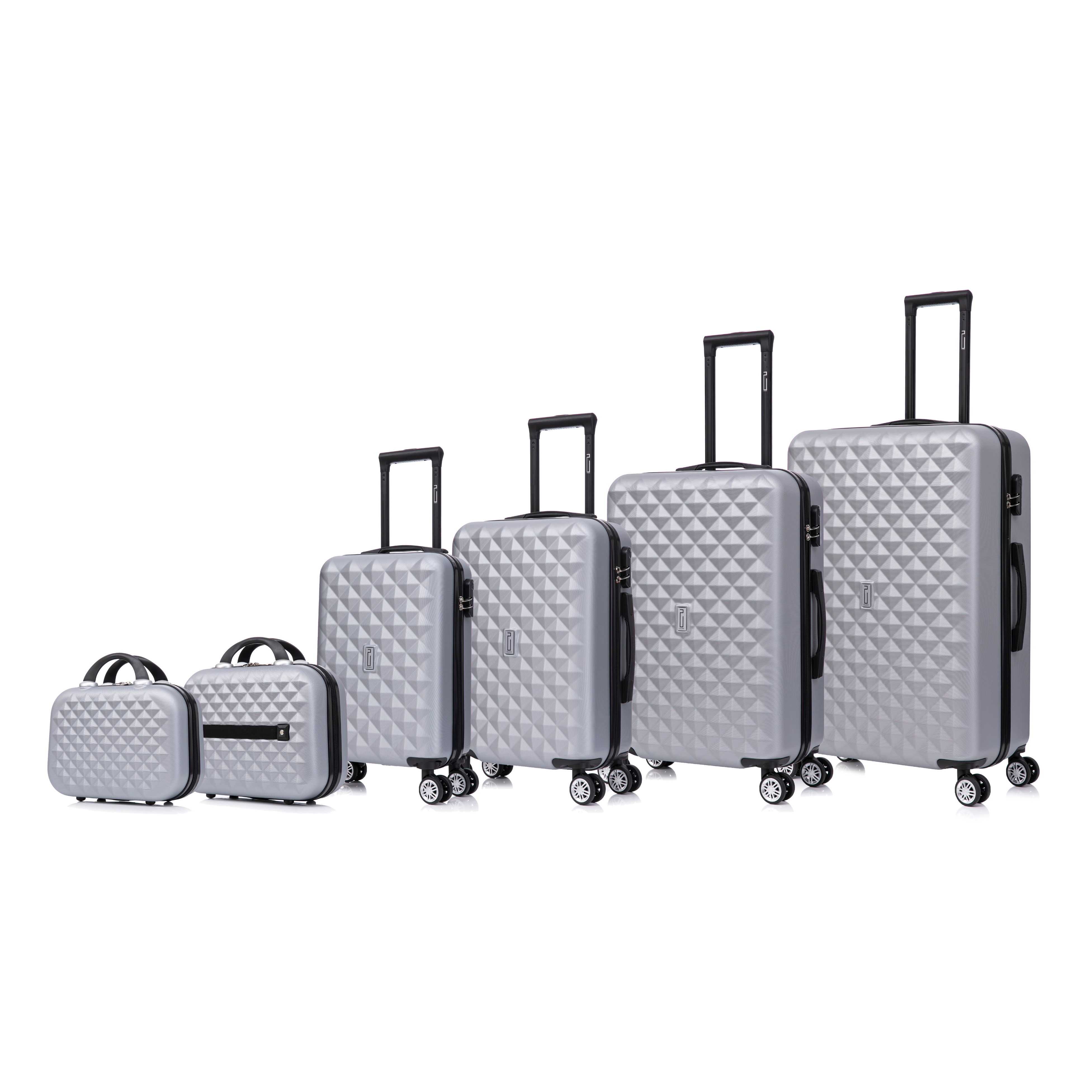 Urban 6-teiliges Kofferset | Kabinenkoffer | Mittlerer Koffer | Großer Koffer | 2x Schminktisch – Silber