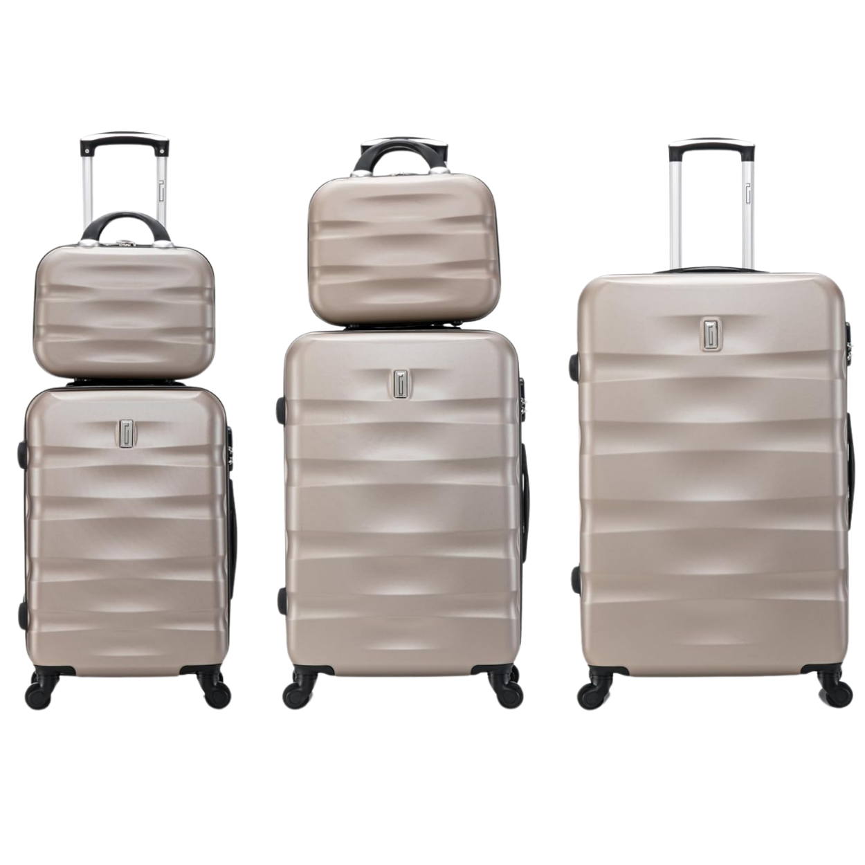 5-piece AeroWave suitcase set | Cabin suitcase | Medium suitcase | Large suitcase | 2x Vanity case - Champagne