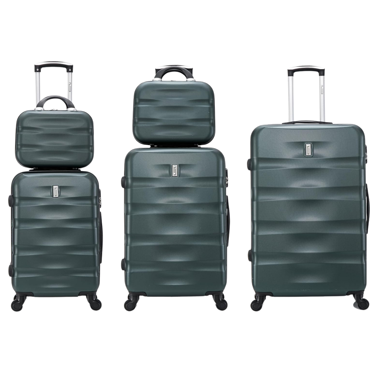 Set Valise 5 pièces AeroWave  | Valise Cabine | Valise Moyenne | Valise Grande | 2x Vanity – Vert
